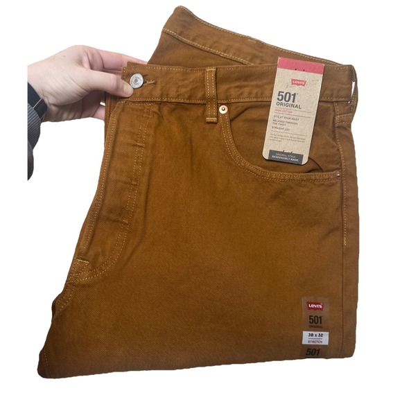 Levis 501 Men's Original Fit Button Fly Tobacco Colored Jeans 38x32 NWT